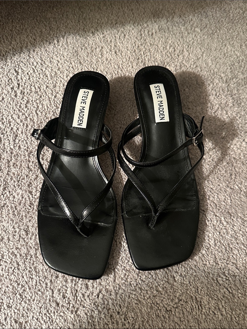 Steve Madden Black Strappy Square-Toe Slide Heels